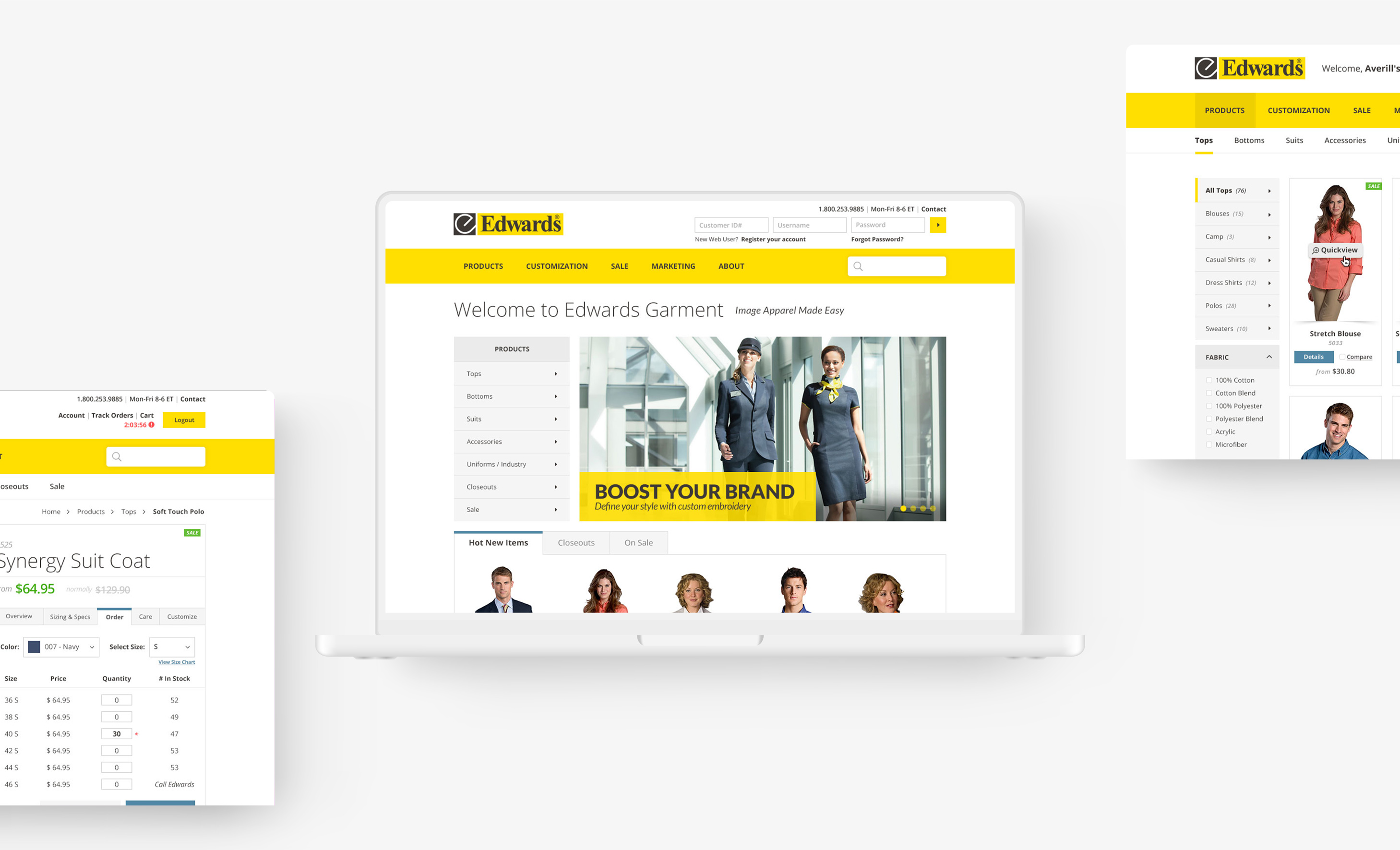 Edwards Garment website mockup inside white laptop 